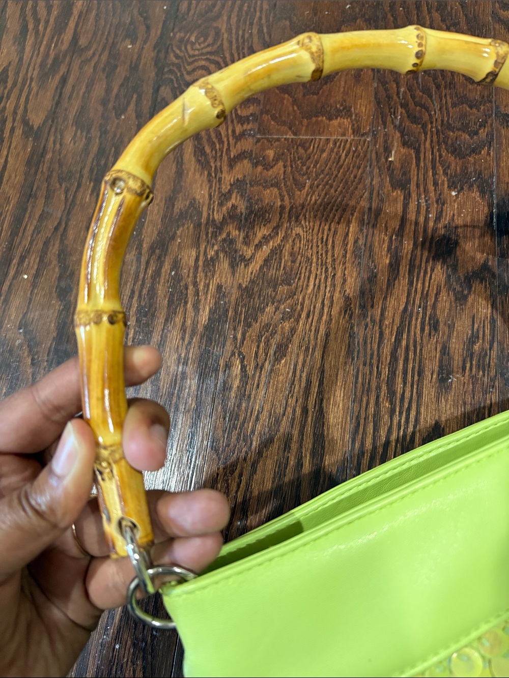Sondra Roberts Lime Sequin Shoulder Bag with Bamboo Handle - Picture 3 of 8